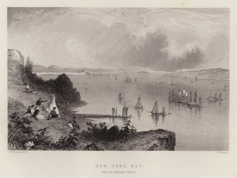 New York Bay, fra Telegraph Station (farge litho) av English School