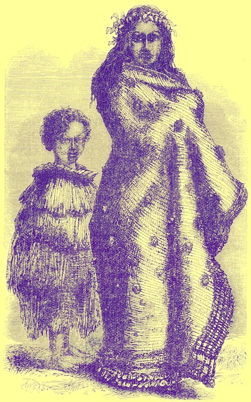 New Zealand Woman and Boy, illustrasjon fra Notable Voyagers av William Kingston, utgitt 1885 (digitalt forbedret bilde) av English School
