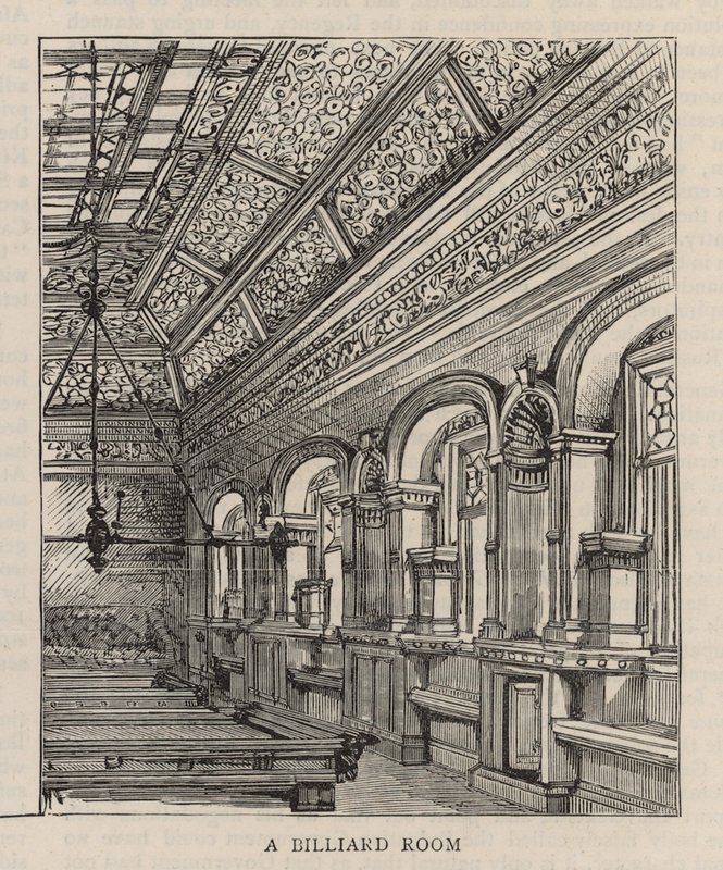 Ny bygning av Constitutional Club i Northumberland Avenue: Et biljardrom av English School