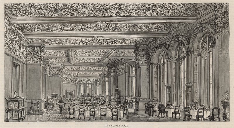 Ny bygning av Constitutional Club i Northumberland Avenue: Kafferommet av English School