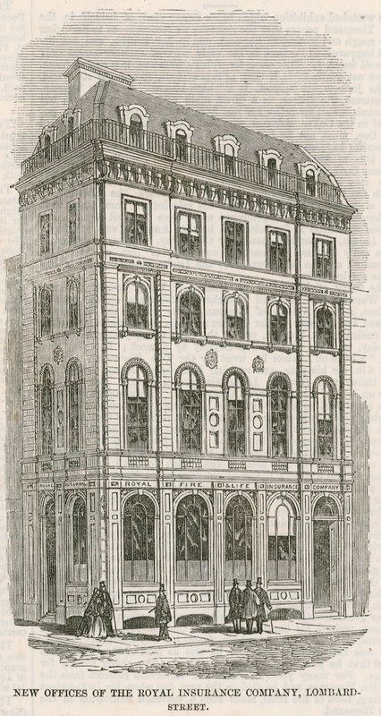 Nye kontorer til Royal Insurance Company, Lombard Street, London av English School