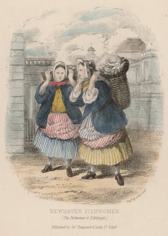 Newhaven fishwomen, Edinburgh (farget gravering) av English School