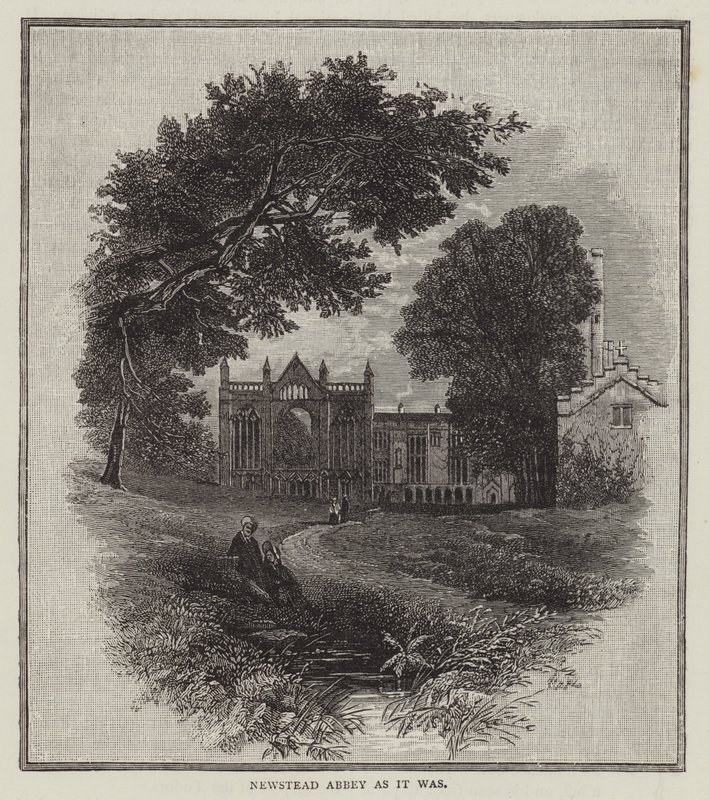 Newstead Abbey som det var (gravering) av English School