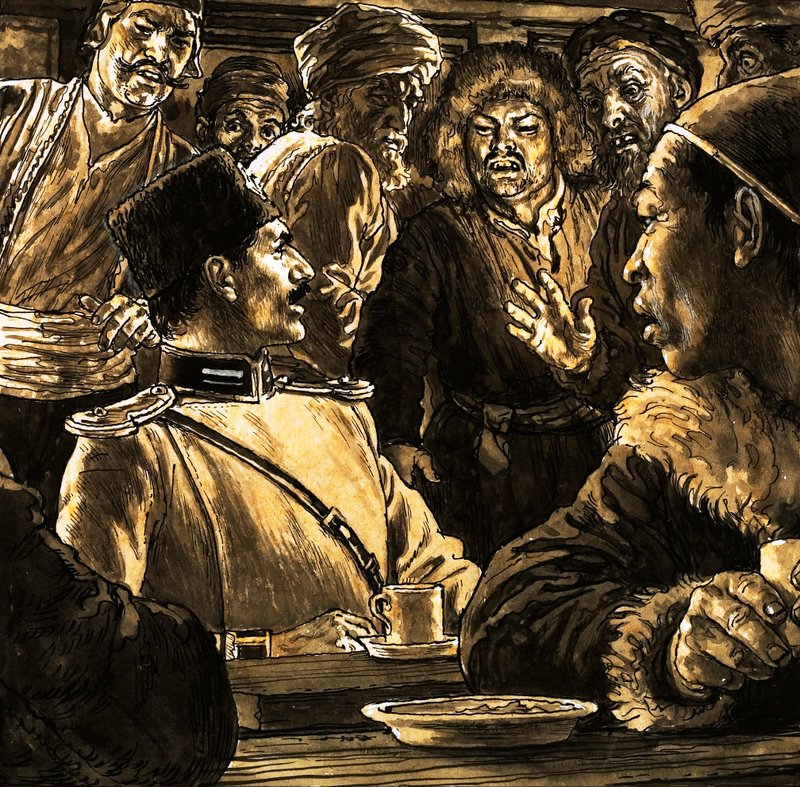Nikolai Przhevalsky og Gobi-ørkenen (gouache på papir) av English School