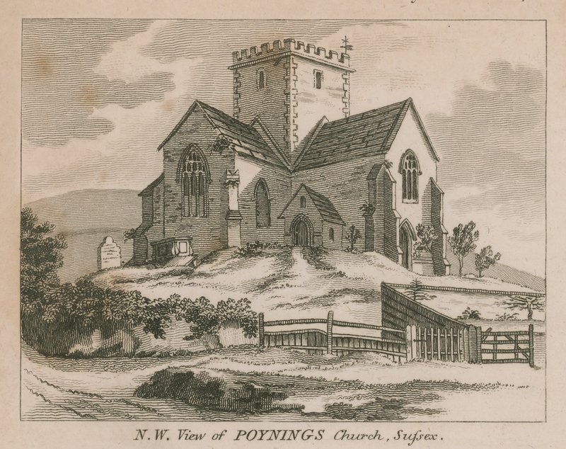 Nord-vest utsikt over Poynings kirke i Poynings av English School