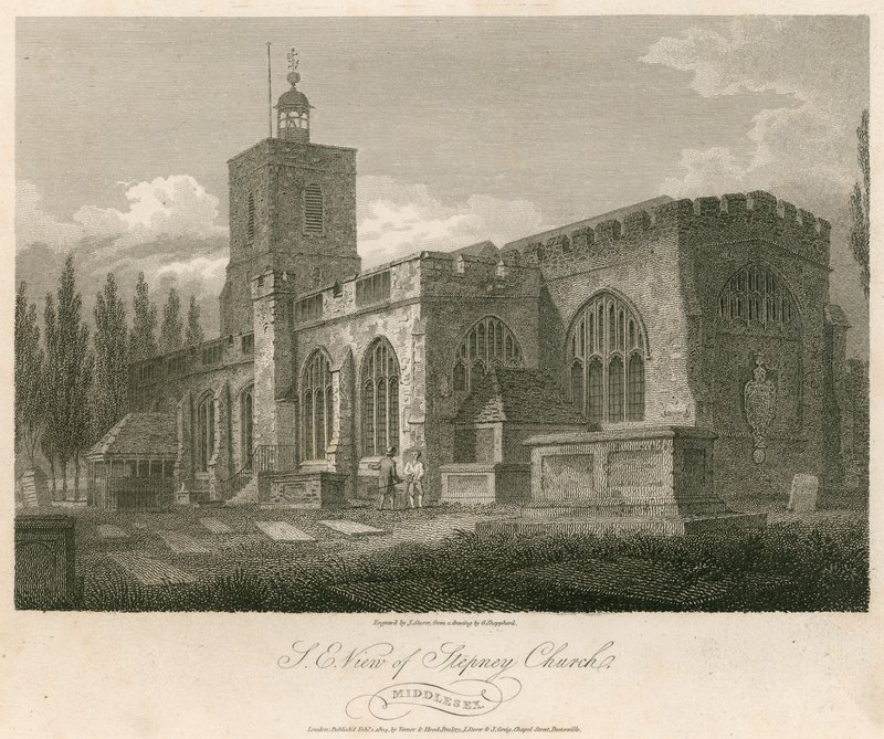 Nordøstutsikt over Stepney Church, London av English School
