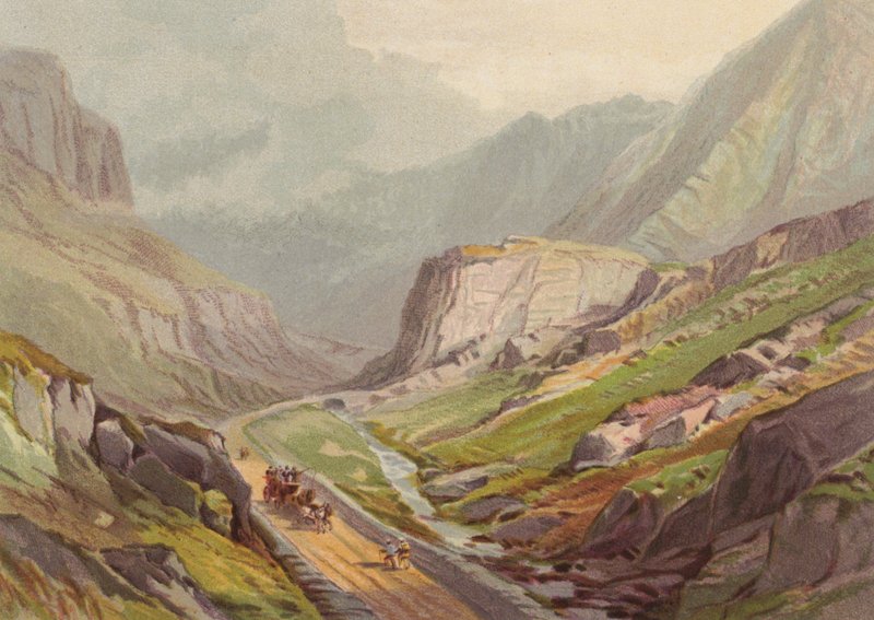 Nord for Wales, Pass of Llanberis (farge litho) av English School