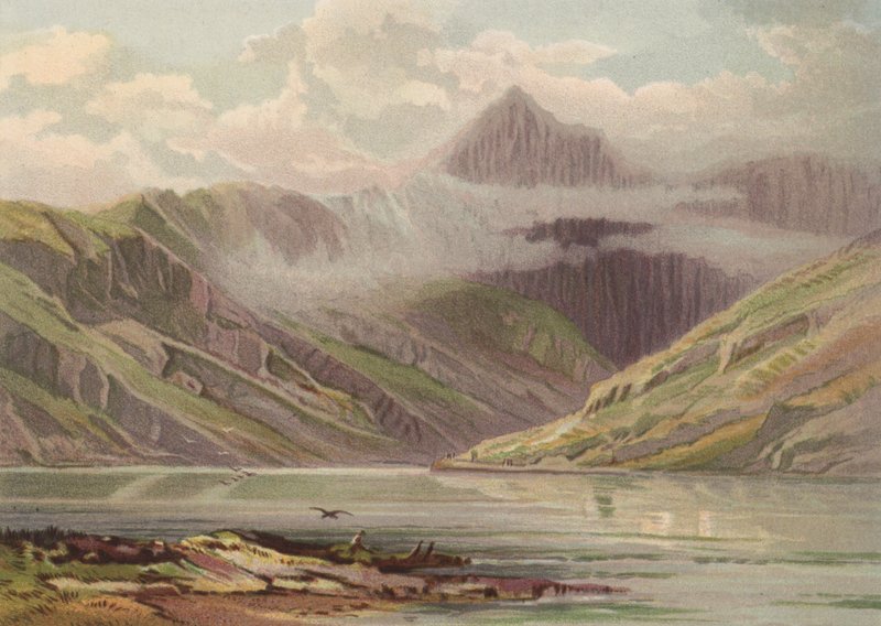 Nord for Wales, Snowdon fra Llyn Llydaw (farge litho) av English School