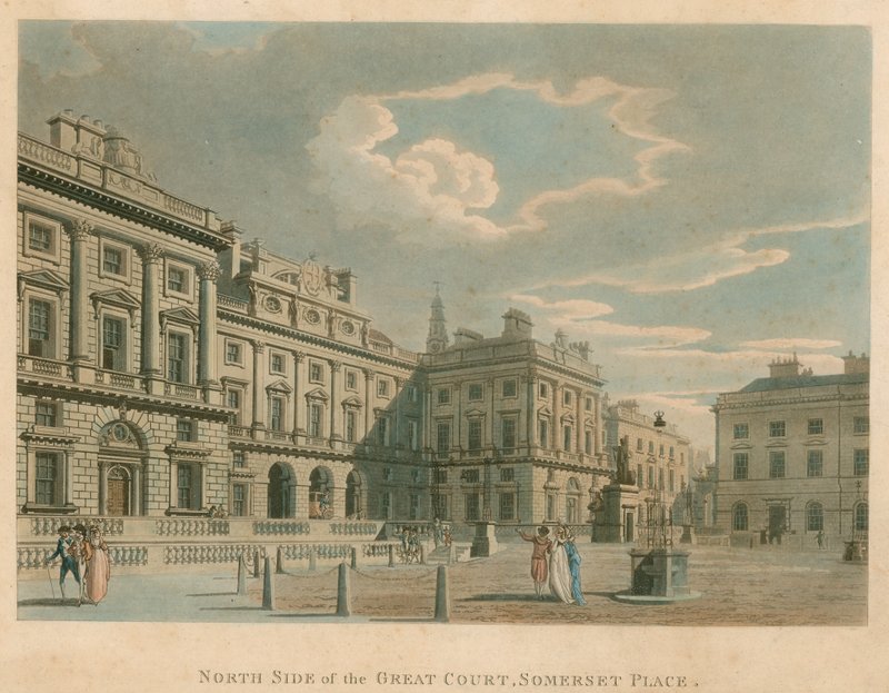 Nordsiden av Great Court, Somerset Place (Somerset House), Strand, London av English School