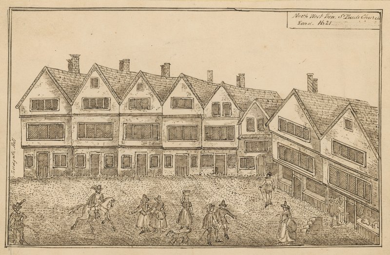 Nordvest for utsikt over St Pauls Churchyard (blekk på papir) av English School