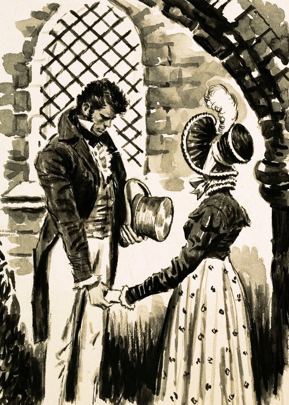 Northanger Abbey (gouache på papir) av English School