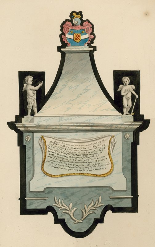Norwood kirkegård; graven til Francis Merick av Norcut, som døde i 1702 av English School