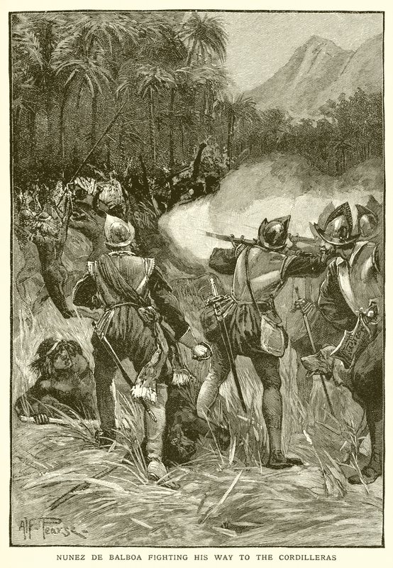 Nunez de Balboa kjemper seg vei til Cordilleras av English School