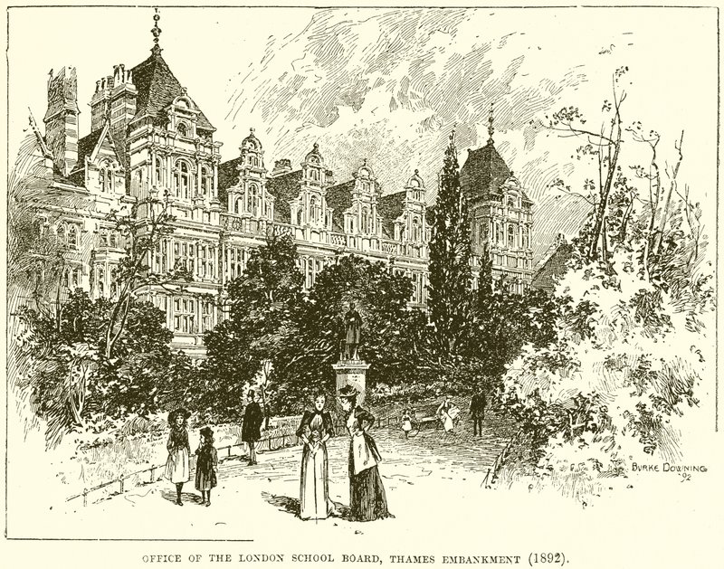 Office of the London School Board, Thames Embankment (1892) av English School