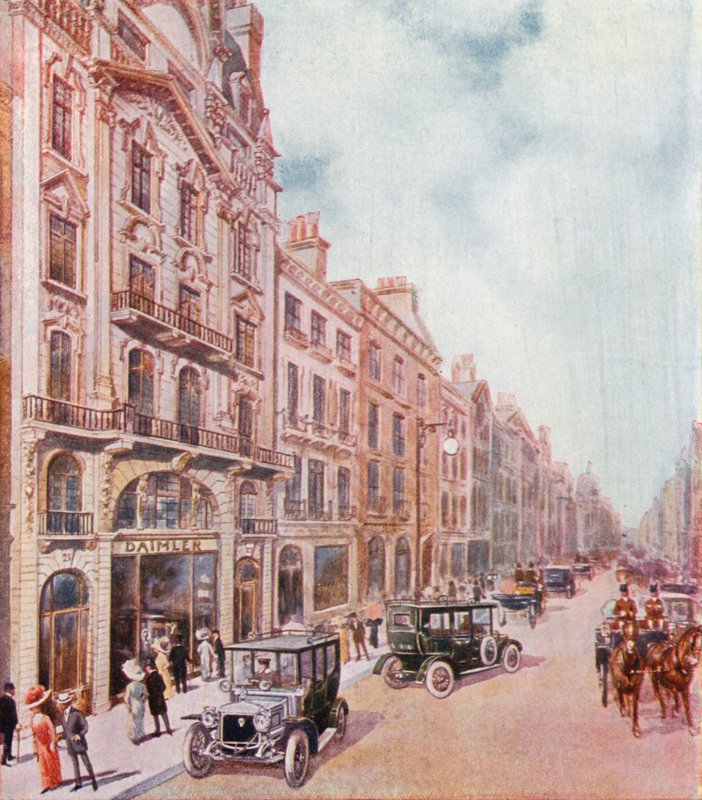 Kontorer og utstillingslokaler til Daimler Company i Pall Mall av English School