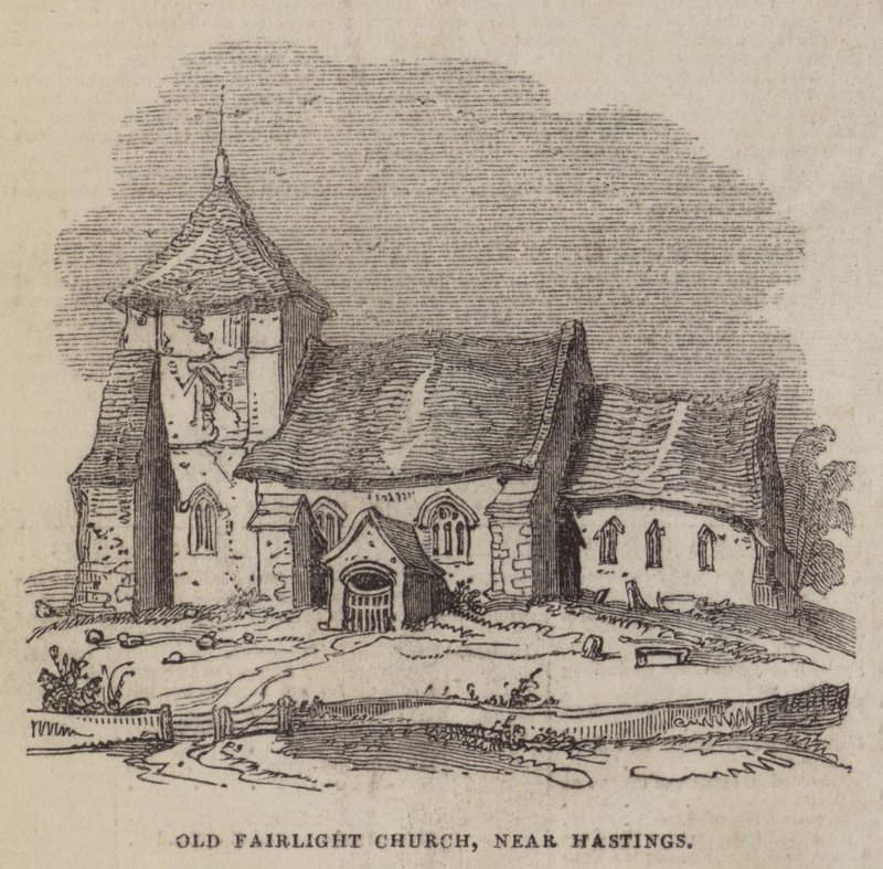 Old Fairlight Church, nær Hastings (gravering) av English School