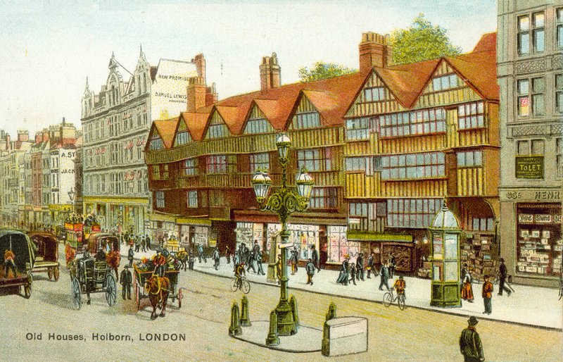 Old House, Holborn, London (farge litho) av English School