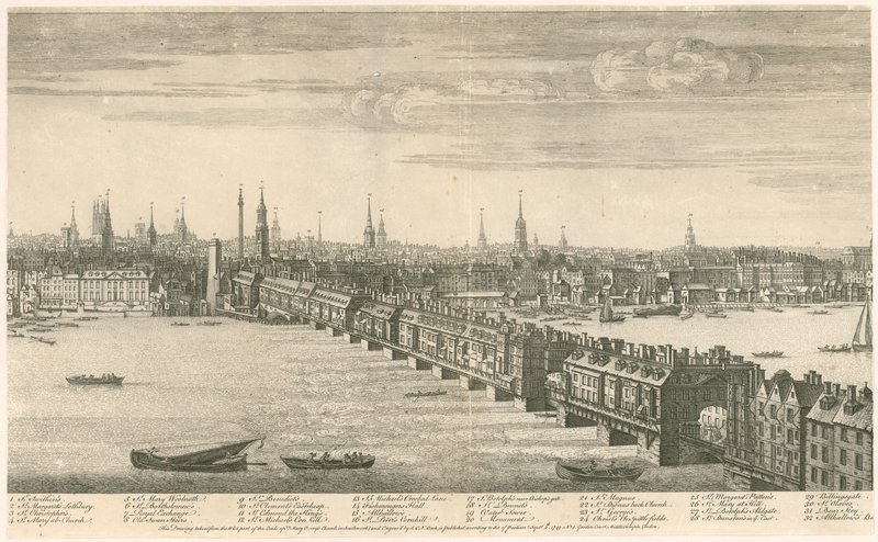Old London Bridge - Bucks View 1749 av English School