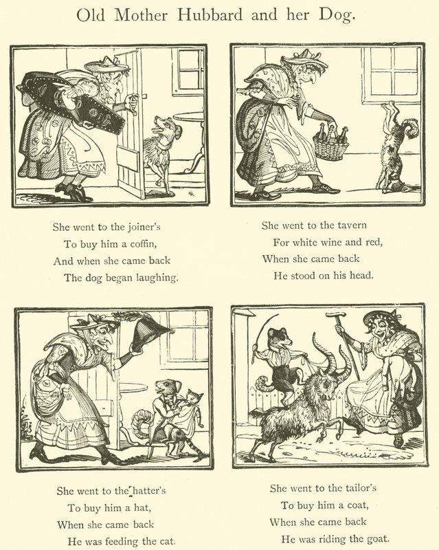 Gamle mor Hubbard og hunden hennes (tresnitt) av English School