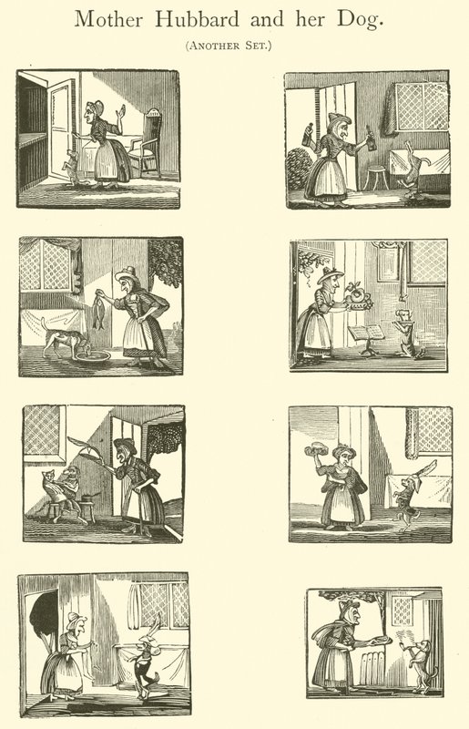Gamle mor Hubbard og hunden hennes (tresnitt) av English School