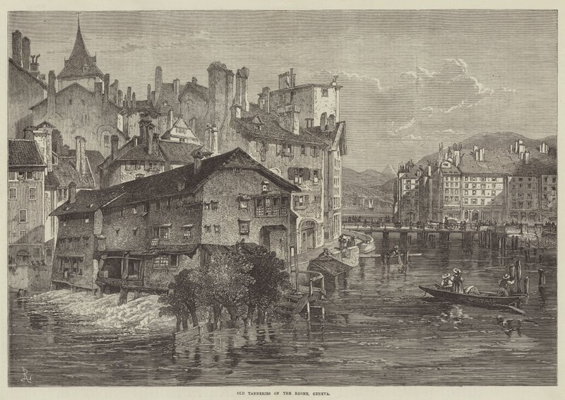 Gamle garverier på Rhone, Genève (gravering) av English School