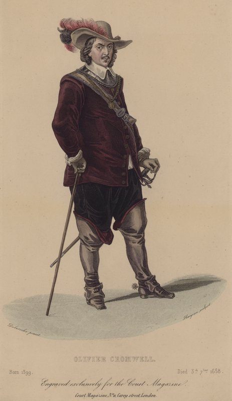 Oliver Cromwell , engelsk soldat og politiker (farget gravering) av English School