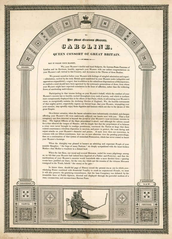 Åpent brev til Caroline, Queen Consort of Great Britain fra boktrykkpressene i London av English School