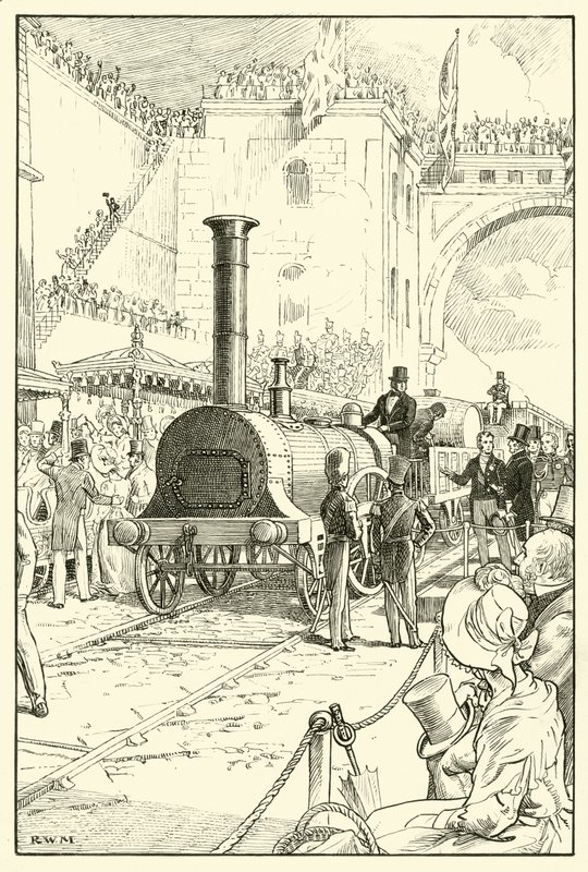 Åpning av Liverpool & Manchester Railway (blekk på papir) av English School