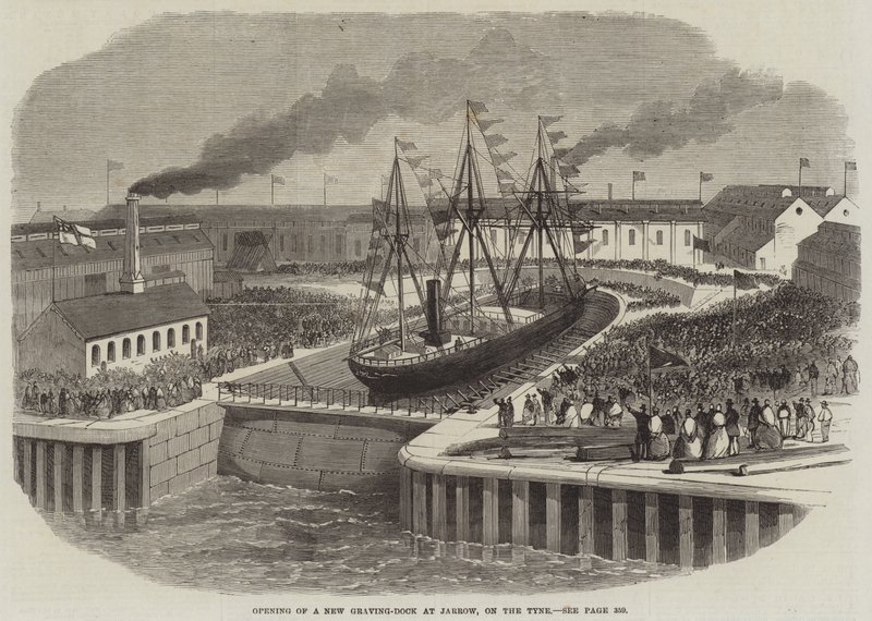 Åpning av en ny Graving-Dock ved Jarrow, på Tyne (gravering) av English School