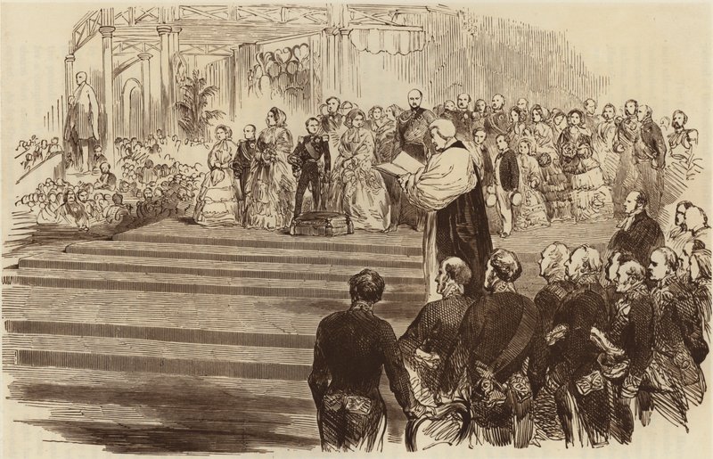 Åpning av Crystal Palace, erkebiskopens bønn, 1854 av English School