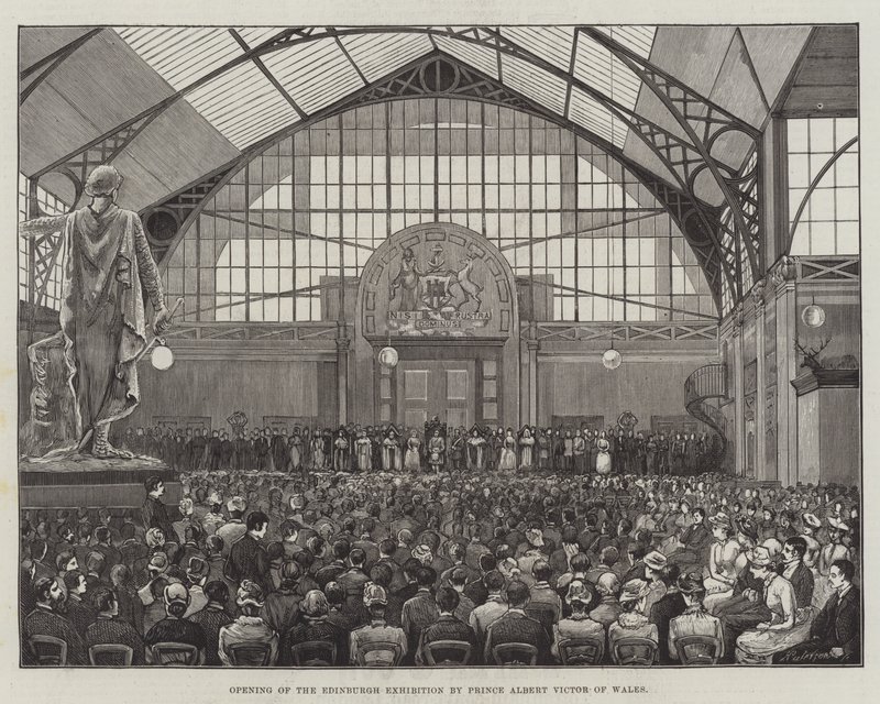 Åpning av Edinburgh-utstillingen av prins Albert Victor av Wales (gravering) av English School