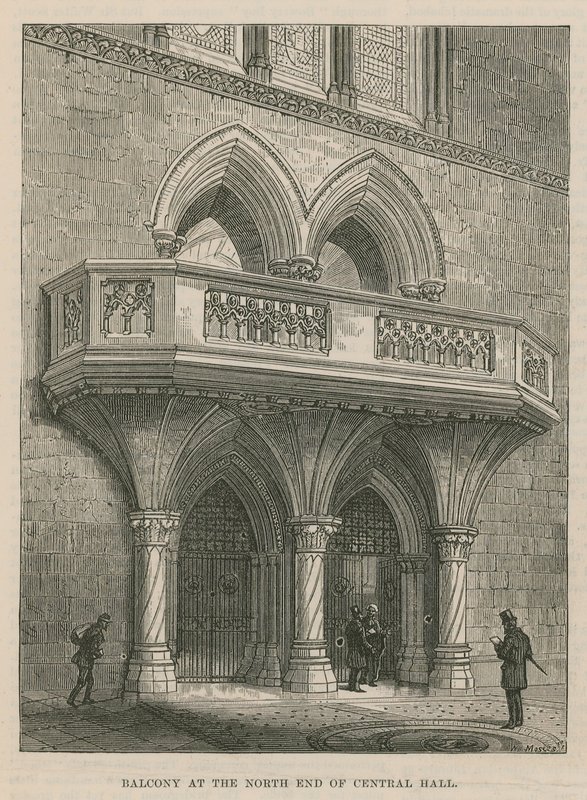 Åpning av Royal Courts of Justice: Balkong i nordenden av Central Hall av English School