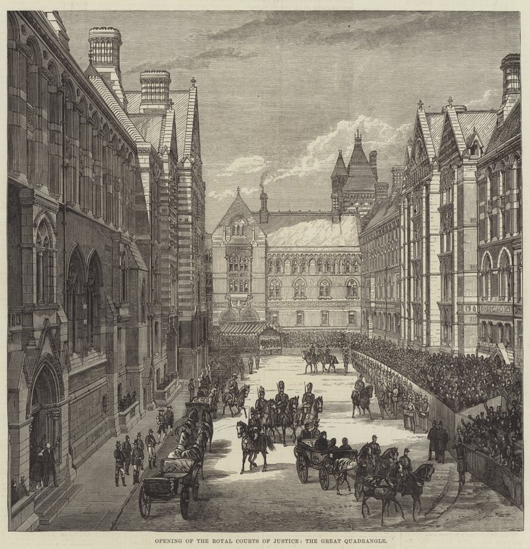 Åpning av Royal Courts of Justice, Great Quadrangle (gravering) av English School