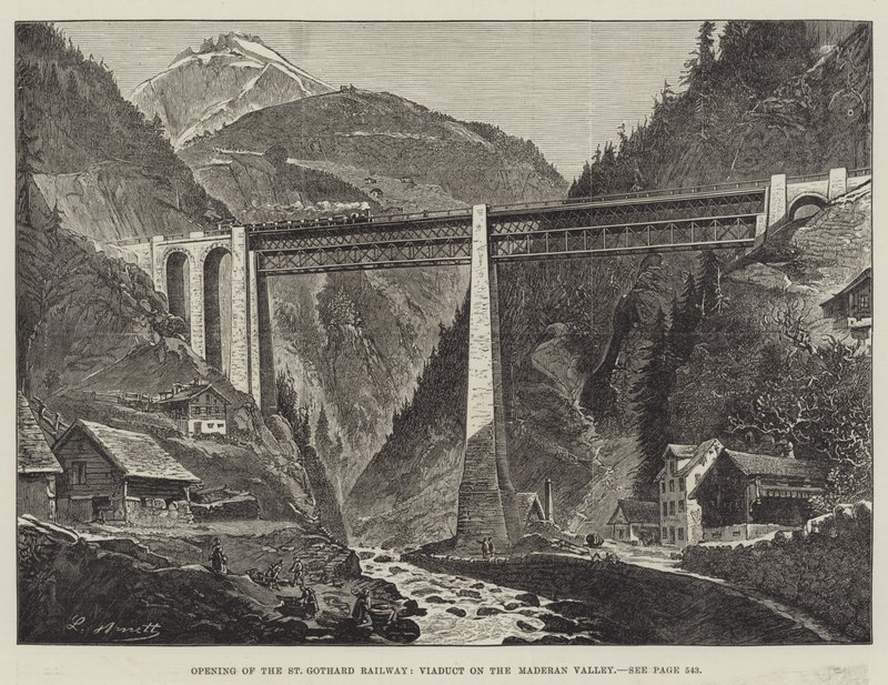 Åpning av St Gothard Railway, Viaduct på Maderan Valley (gravering) av English School