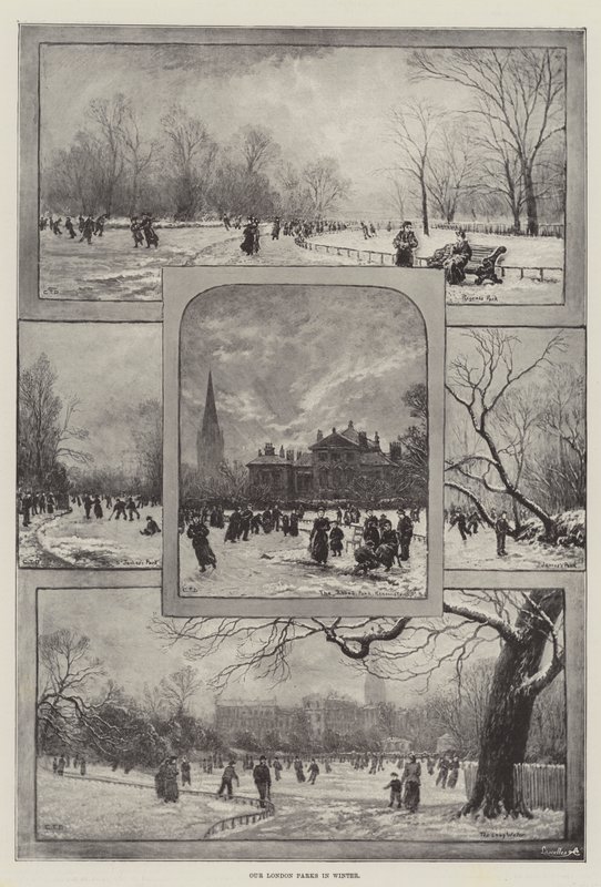 Våre London-parker om vinteren (litho) av English School