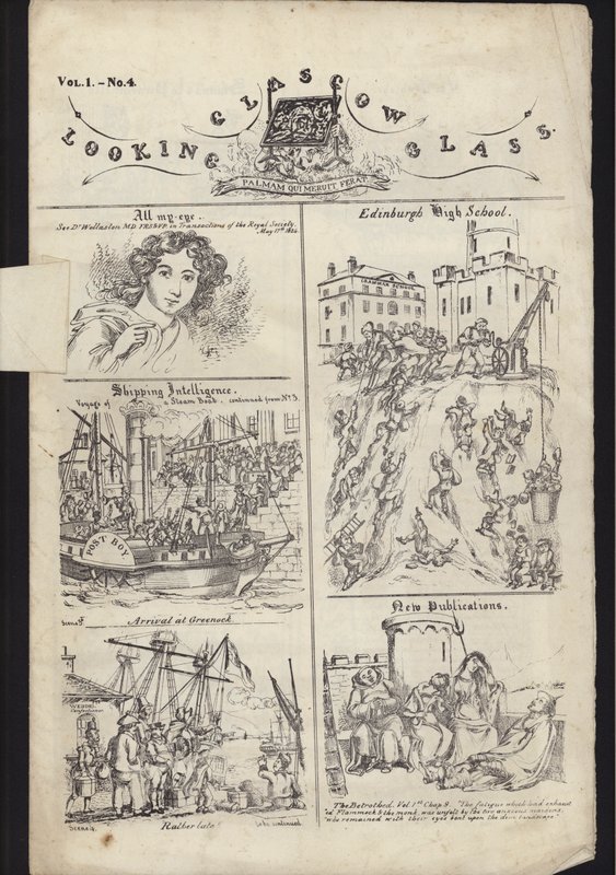 Side fra brosjyre om Glasgow Fair, publisert 23. juli 1835 (gravering) av English School
