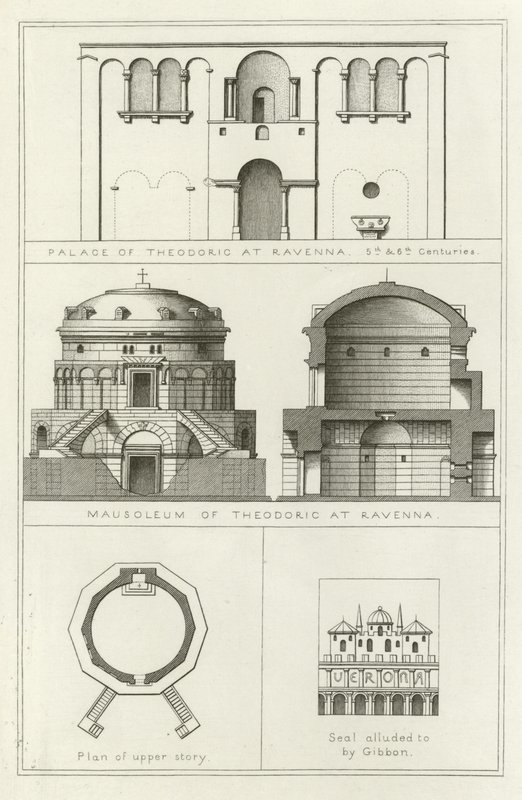 Theodoric palass og mausoleum i Ravenna, Italia, 5. og 6. århundre av English School