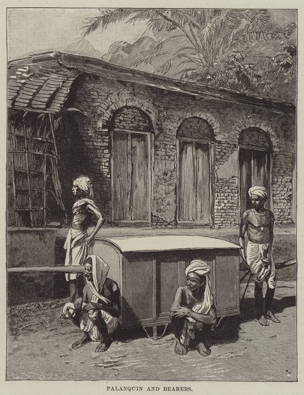 Palanquin og bærere (gravering) av English School