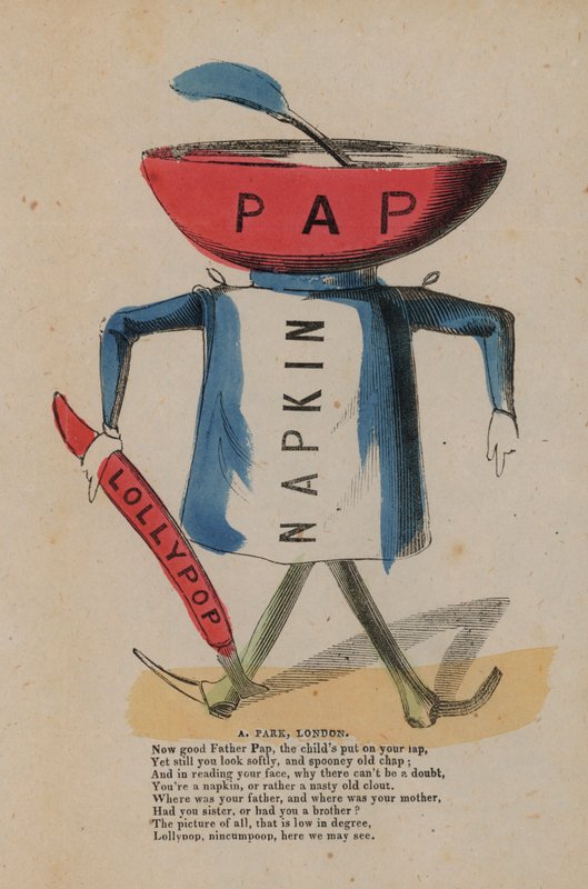Pap, serviett og lollypop (farget gravering) av English School