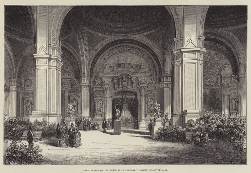 Paris-utstilling, inngang til kunstgalleriet, Champ de Mars (gravering) av English School