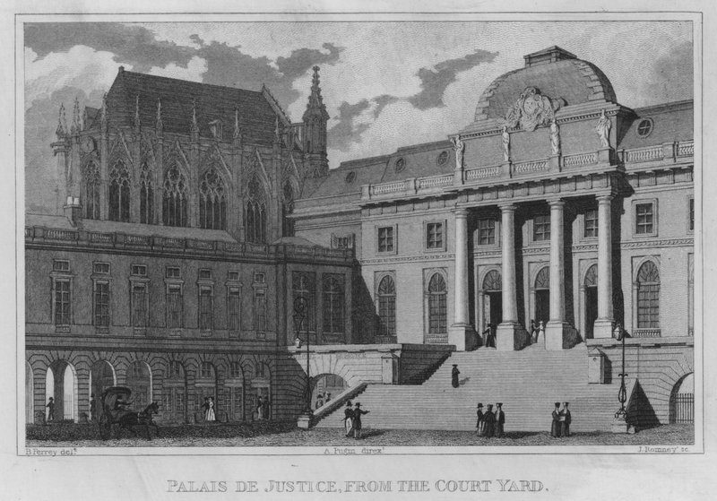 Paris, Palais De Justice, fra gårdsplassen (gravering) av English School