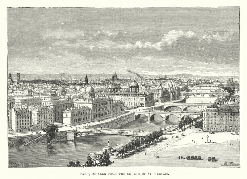 Paris, sett fra kirken St Gervais (gravering) av English School