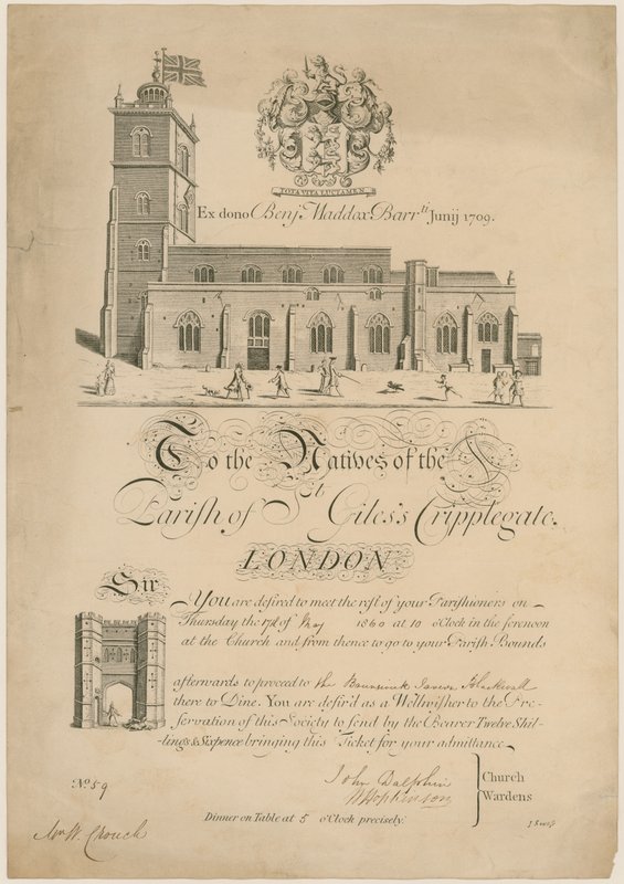Parish of St Giles Cripplegate, slo grensene, invitasjon, 1860 av English School