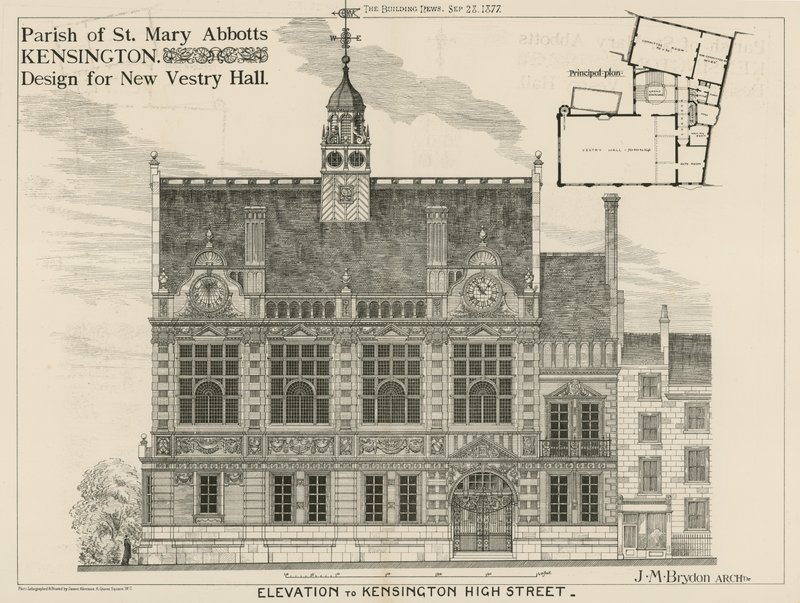 Parish of St Mary Abbots, Kensington, design for New Vestry Hall av English School