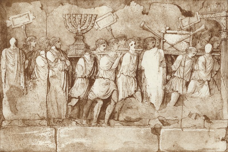 En del av en frise på Titusbuen i Roma, som viser jødiske fanger som bærer gjenstander fra Jerusalem av English School