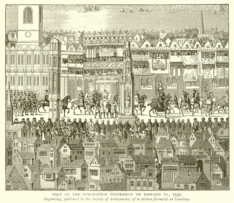 En del av kroningsprosesjonen til Edward VI, 1547 av English School