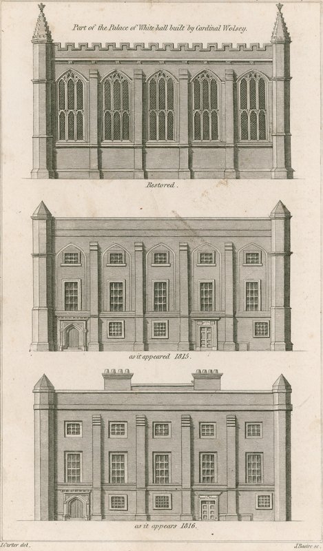 En del av Palace of Whitehall bygget av kardinal Wolsey av English School