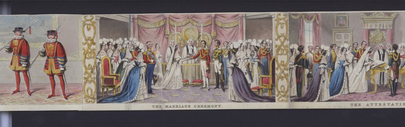 En del av panoramaet av ekteskapet til dronning Victoria, ca. 1840 (håndfarget akvatint) av English School