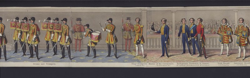 En del av panoramaet av ekteskapet til dronning Victoria, ca. 1840 (håndfarget akvatint) av English School