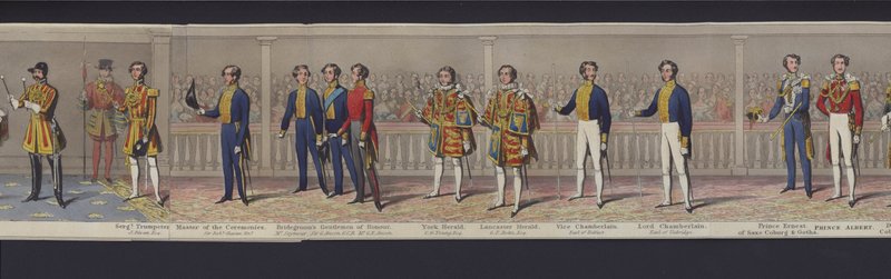 En del av panoramaet av ekteskapet til dronning Victoria, ca. 1840 (håndfarget akvatint) av English School
